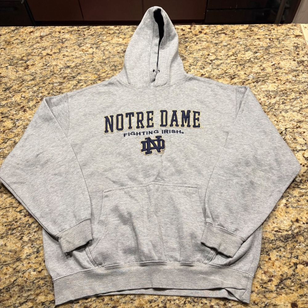 Mens Notre Dame Fighting Irish Hoodie Gray Embroidered Sweatshirt L ws